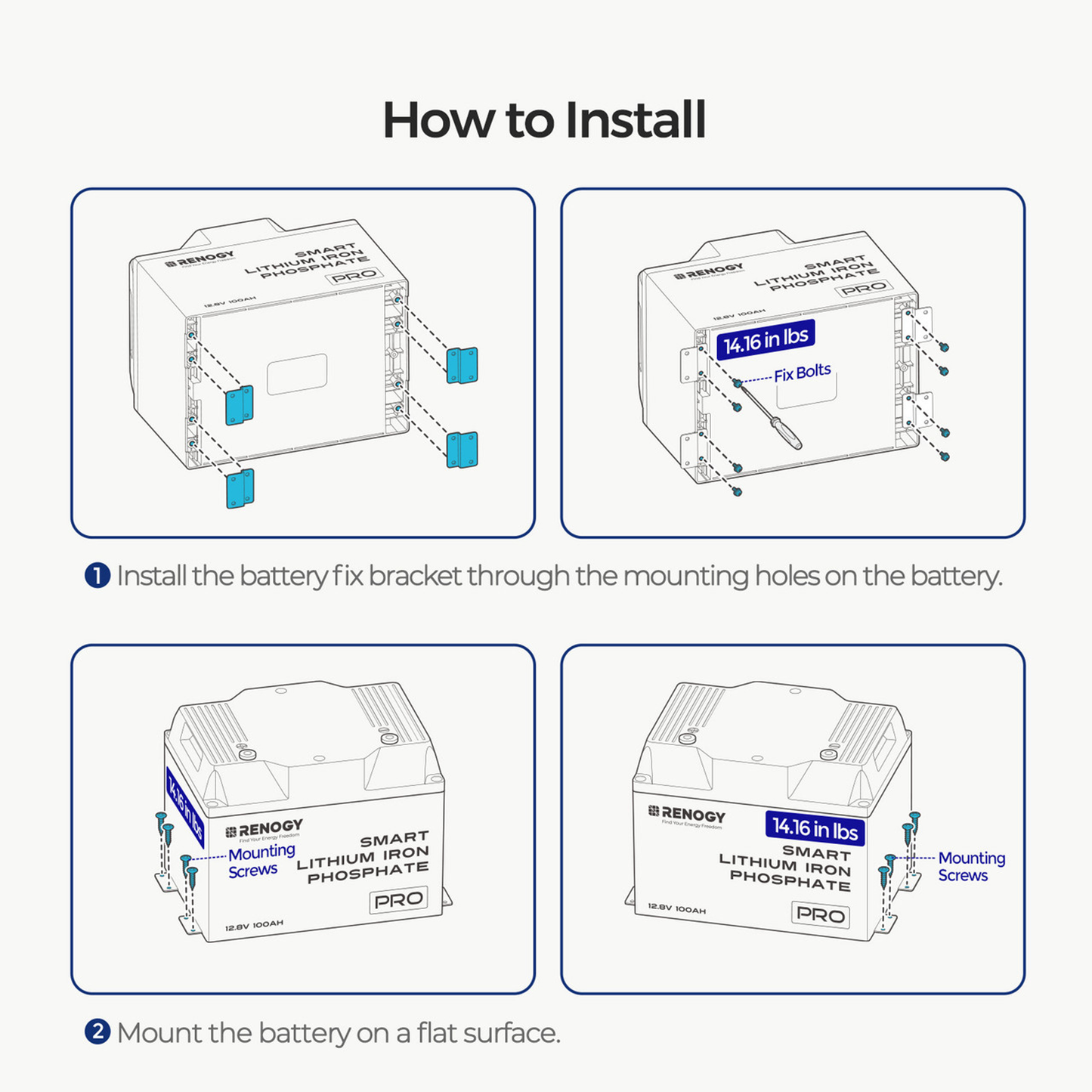 RENOGY PRO 12V 200Ah Smart Lithium Iron Phosphate Battery Bracket