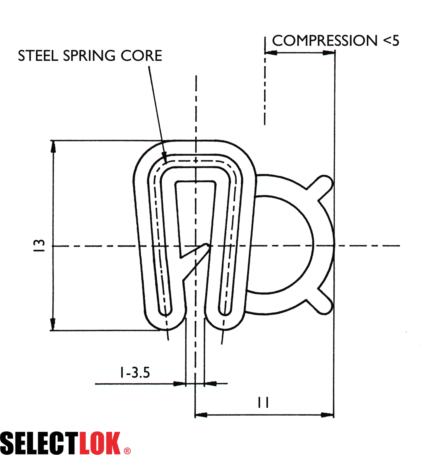 Pinchweld Rubber EPDM (50m Roll) - Medium Side Mount - Grip Range: 1.0mm to 2.5mm